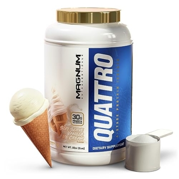 QUATTRO Magnum Nutraceuticals Whey Protein Powder, Vanilla Soft Serve Ice Cream 2lb – Premium Prot...