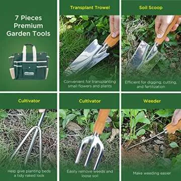 GardenHOME Gardening Tool Set with Heavy-Duty Stool and Tote