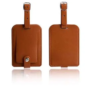 Luggage Bag Tags Leather Travel ID Labels Suitcase Name Tags with Snap - Set of 2