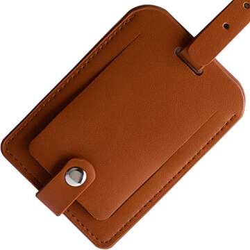 Luggage Bag Tags Leather Travel ID Labels Suitcase Name Tags with Snap - Set of 2