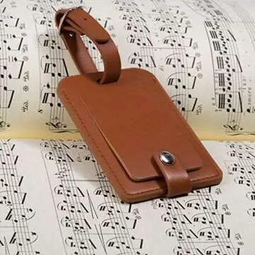 Luggage Bag Tags Leather Travel ID Labels Suitcase Name Tags with Snap - Set of 2