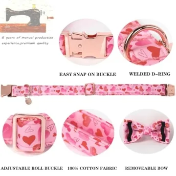 DOGWONG Valentine's Dog Collar - Adjustable Heart Bowtie