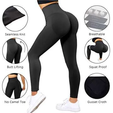 SUUKSESS Scrunch Butt Lifting Seamless Leggings for Women Booty High Waisted Workout Yoga Pants (Black, S)