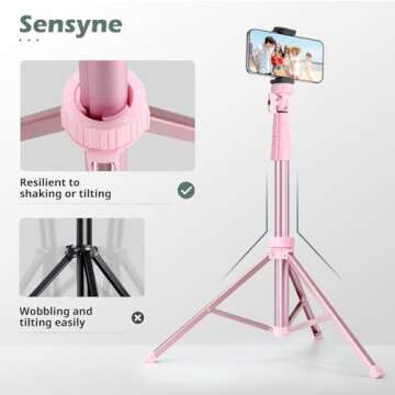 SENSYNE 88" Phone Tripod & Selfie Stick, Extendable Cell Phone Tripod Stand with Wireless Remote and Phone Holder, Pink