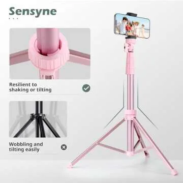 SENSYNE 88" Phone Tripod & Selfie Stick, Extendable Cell Phone Tripod Stand with Wireless Remote and Phone Holder, Pink