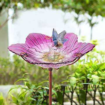 Vibrant Pink Glass Bird Bath for Outdoor Gardens