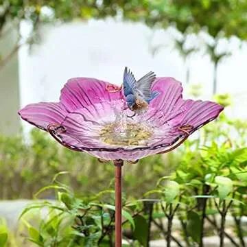 Vibrant Pink Glass Bird Bath for Outdoor Gardens