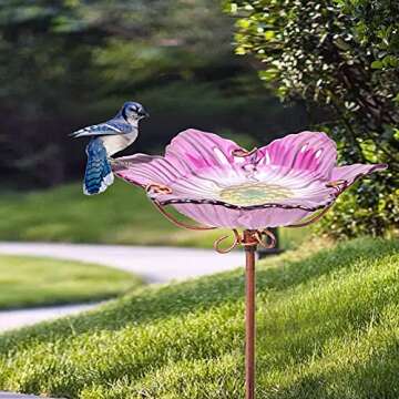 Vibrant Pink Glass Bird Bath for Outdoor Gardens