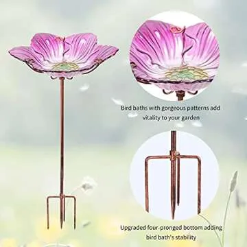 Vibrant Pink Glass Bird Bath for Outdoor Gardens