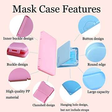 LOYUBNY Mask Case Mask Storage Case Mask Holder Case Portable Plastic Reusable Recyclable Dustproof for School Office Restaurant Travel 2Pcs(Blue/Pink)