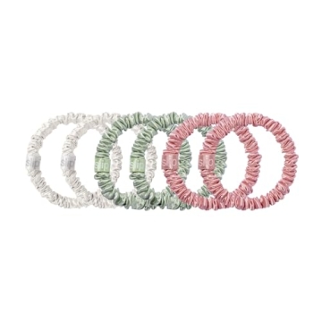 Bellerose Silk Skinny Scrunchies - 100% 22 Momme Mulberry Silk Hair-Friendly Elastic Set (6 Luxuriou...