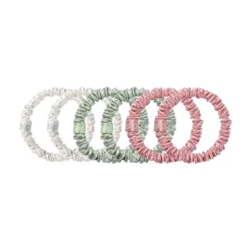 Bellerose Silk Skinny Scrunchies - 100% 22 Momme Mulberry Silk Hair-Friendly Elastic Set (6 Luxuriou...