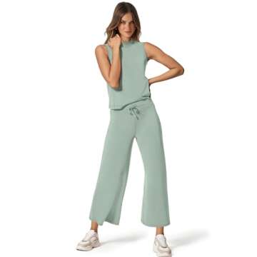 SAMPEEL Two Piece Set for Women Summer Outfits Vacation Trendy Lounge Sets Mock Neck Matching Sets W...