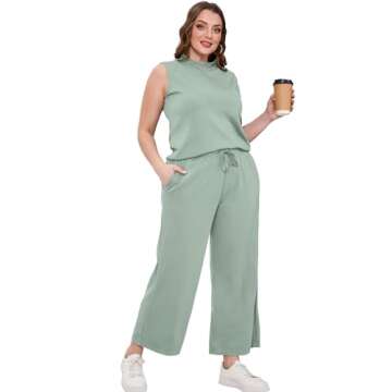 SAMPEEL Two Piece Set for Women Summer Outfits Vacation Trendy Lounge Sets Mock Neck Matching Sets Women Clothing Wide Leg Crop Pants Set Travel Airport Sweat Set