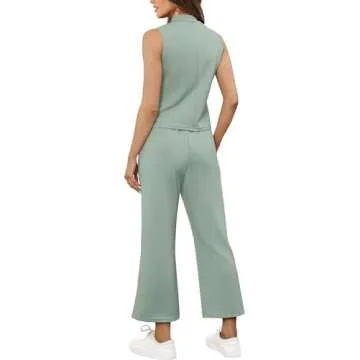 SAMPEEL Two Piece Set for Women Summer Outfits Vacation Trendy Lounge Sets Mock Neck Matching Sets Women Clothing Wide Leg Crop Pants Set Travel Airport Sweat Set