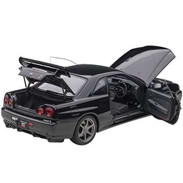 Skyline GT-R (R34) V-Spec II RHD (Right Hand Drive) Black Pearl 1/18 Model Car by Autoart 77407
