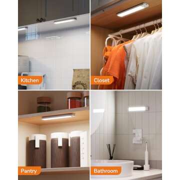 ULG Under Cabinet Lighting,96 LED Rechargeable Under Cabinet Lights Wireless, 1100mah Closet Lights Battery Operated, 6000K Dimmable Motion Sensor Light Indoor, Under Counter Lights for Kitchen