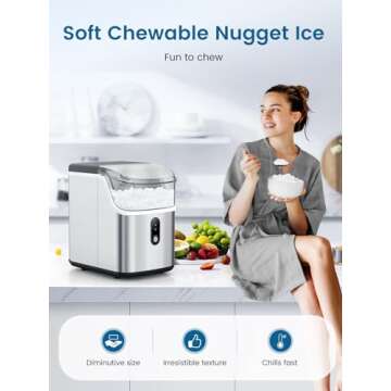 COWSAR Nugget Ice Makers Countertop, Soft Chewable Crushed Ice Maker Machine, Portable Pebble Ice Maker Countertop, 34Lbs/Day, Self-Cleaning, One-Button Operation Ice Machine for Home Kitchen Party