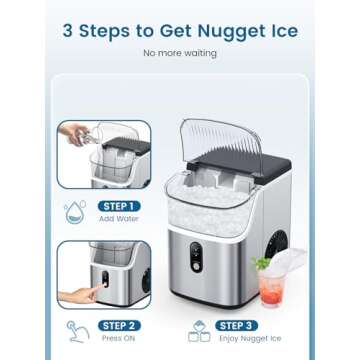 COWSAR Nugget Ice Makers Countertop, Soft Chewable Crushed Ice Maker Machine, Portable Pebble Ice Maker Countertop, 34Lbs/Day, Self-Cleaning, One-Button Operation Ice Machine for Home Kitchen Party