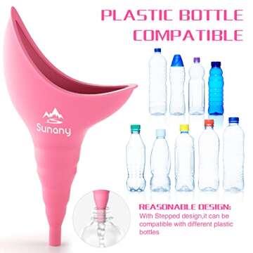 Sunany Female Urinal, Female Urinal with Silicone Funnel, Portable for Standing Female, Reusable Urinal for Female Toilet, for Outdoor, Activities, Camping, Travel (Pink)