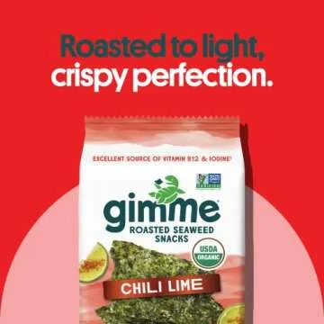 Gimme Seaweed - Chili Lime - 20 Count - Organic Roasted Seaweed Sheets - Keto, Vegan, Gluten Free - Great Source of Iodine & Omega 3’s - Healthy On-The-Go Snack for Kids & Adults