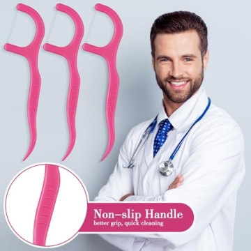 Baderke 200 Count Hot Pink Dental Floss Picks for Easy Care