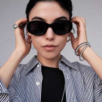 Awinesn Gold Bangles for Women Chunky Stretch Bangles Bracelets Set 18K Gold Plated Stainless Steel Link Chain Bracelets Flexible Wide Wristband Bracelets Set of 3 Jewelry for Women