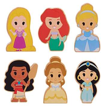 Disney Wooden Toys Just Play Disney Princess Figures 6-Pack, Ariel, Rapunzel, Moana, Jasmine, Belle,...