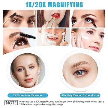 MIYADIVA 20X Magnifying Mirror with Light, Travel Magnifying Mirror, 1X/20X Vanity Mirror with Light, Adjustable Handle Travel Makeup Mirror, Touch Switch Light up Mirror for Plucking Eyebrows