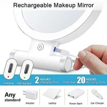 MIYADIVA 20X Magnifying Mirror with Light, Travel Magnifying Mirror, 1X/20X Vanity Mirror with Light, Adjustable Handle Travel Makeup Mirror, Touch Switch Light up Mirror for Plucking Eyebrows