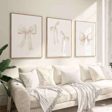 Bow Wall Art Decor Preppy Beige Bow Poster Girly Room Wall Art Prints Beige Bow Knot Wall Decor Coqu...