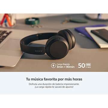 Sony WH-CH520 Best Wireless Bluetooth On-Ear Headphones with Microphone for Calls and Voice Control, Up to 50 Hours Battery Life with Quick Charge Function, Includes USB-C Charging Cable - Beige