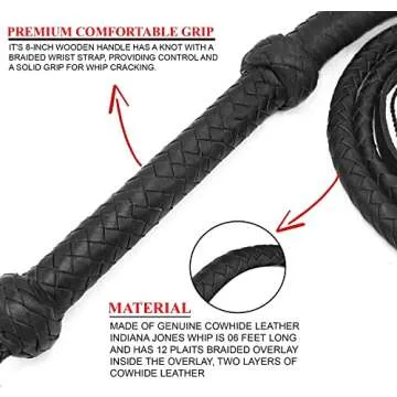 Ardour Crafts 6 Feet Bull Whip - High Quality Leather Training Whip