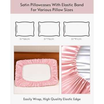 Yanideer Satin Pillowcase for Hair & Skin Travel Elastic Band Cooling Satin Pillowcases - Satin Pillow Case Cover Pillow Cases Standard Size Queen, Blush Pink