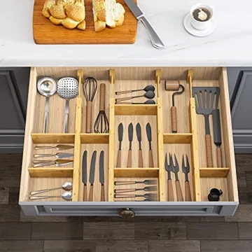 Adjustable Bamboo Drawer Organizers for Kitchen and Office