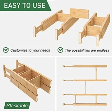 Adjustable Bamboo Drawer Organizers for Kitchen and Office