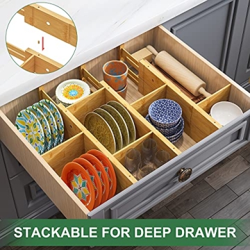 Adjustable Bamboo Drawer Organizers for Kitchen and Office