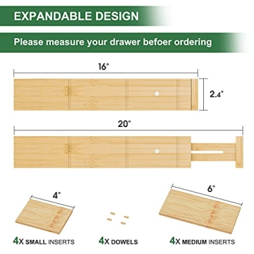Adjustable Bamboo Drawer Organizers for Kitchen and Office