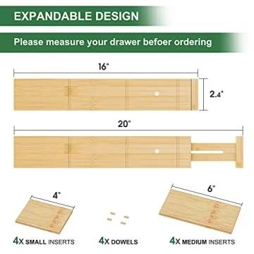 Adjustable Bamboo Drawer Organizers for Kitchen and Office