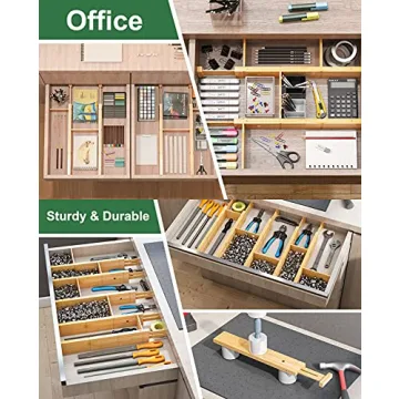 Adjustable Bamboo Drawer Organizers for Kitchen and Office