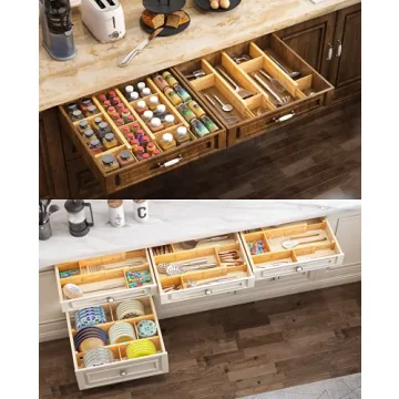 Adjustable Bamboo Drawer Organizers for Kitchen and Office