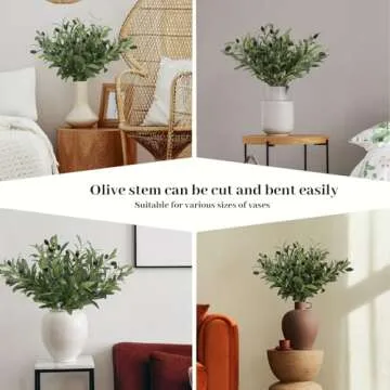 Leftover 6PCS 18Inch Faux Olive Branches for Vase,Artificial Olive Tree Branches,Fake Plants,Greenery Stems,Eucalyptus Stems,Green Leaves for Centerpieces Decoration,Home Decor,Coffee Table Decor