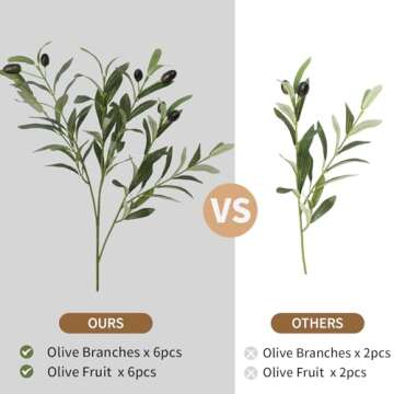 Leftover 6PCS 18Inch Faux Olive Branches for Vase,Artificial Olive Tree Branches,Fake Plants,Greenery Stems,Eucalyptus Stems,Green Leaves for Centerpieces Decoration,Home Decor,Coffee Table Decor