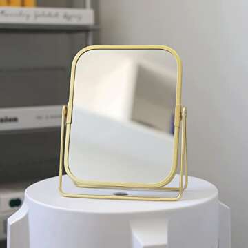 LONGSHENG - SINCE 2001 - Gold Tabletop Makeup Mirror Double Side Square Vanity Mirror Desk Mirror fo...