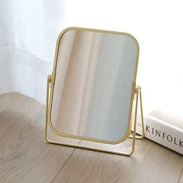 LONGSHENG - SINCE 2001 - Gold Tabletop Makeup Mirror Double Side Square Vanity Mirror Desk Mirror for Home Bathrom