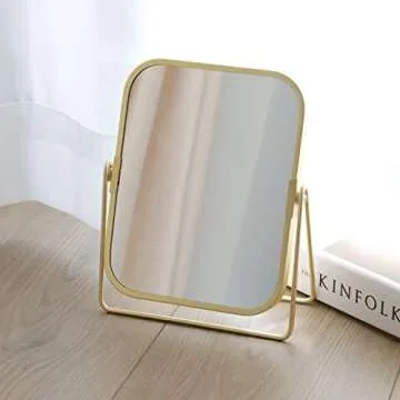LONGSHENG - SINCE 2001 - Gold Tabletop Makeup Mirror Double Side Square Vanity Mirror Desk Mirror for Home Bathrom