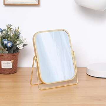 LONGSHENG - SINCE 2001 - Gold Tabletop Makeup Mirror Double Side Square Vanity Mirror Desk Mirror for Home Bathrom