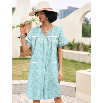 Ekouaer Green Floral Cotton Nightgown - Women’s Duster