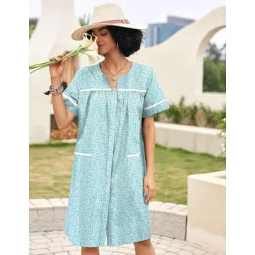 Ekouaer Green Floral Cotton Nightgown - Women’s Duster