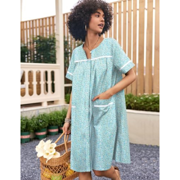 Ekouaer Green Floral Cotton Nightgown - Women’s Duster